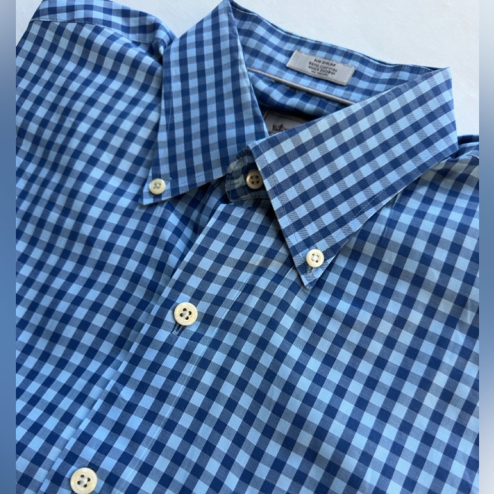 Peter Millar Button Down Shirt Cotton Blue Check Long Sleeve Men's Size M